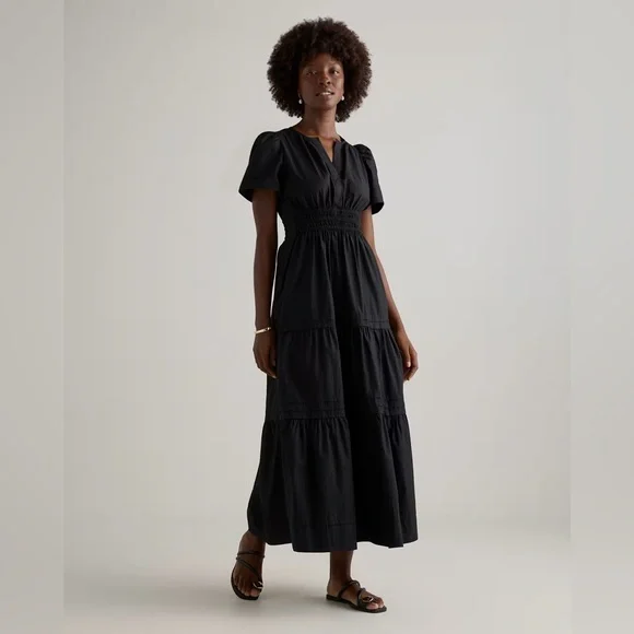 QUINCE 100% Organic Cotton Poplin Tiered Maxi Dress Black Size Small - Picture 5 of 14